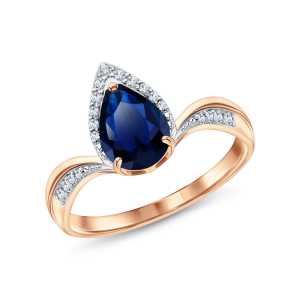 Кольцо из золота с бриллиантами природными и сапфиром