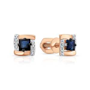 Золотые серьги с бриллиантами природными и сапфирами природными