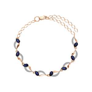 Золотой браслет с бриллиантами природными и сапфирами выращенными