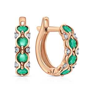 Золотые серьги с бриллиантами природными и изумрудами природными